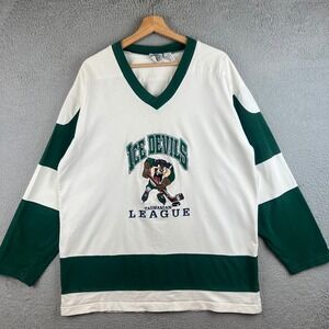Vintage Acme Clothing Co Taz Ice Devils Hockey Jersey Shirt Mens L Green White